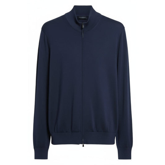 Thom Sweeney Men's Luxurious Merino Wool Mock Neck Full-Zip Cardigan Slate Blue