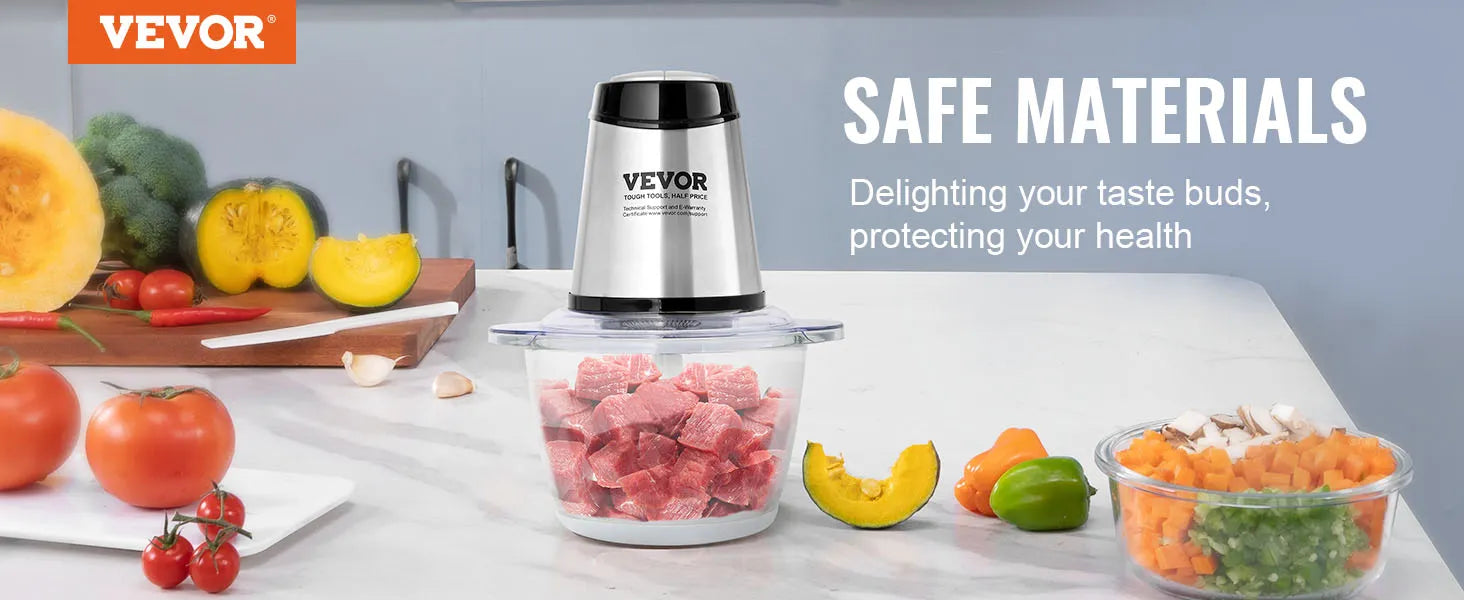 VEVOR 5-Cup Electric Food Processor: Glass Bowl, Powerful Chopping, Meat Grinder