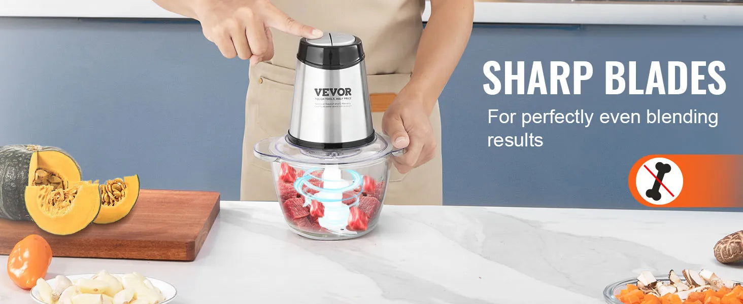 VEVOR 5-Cup Electric Food Processor: Glass Bowl, Powerful Chopping, Meat Grinder