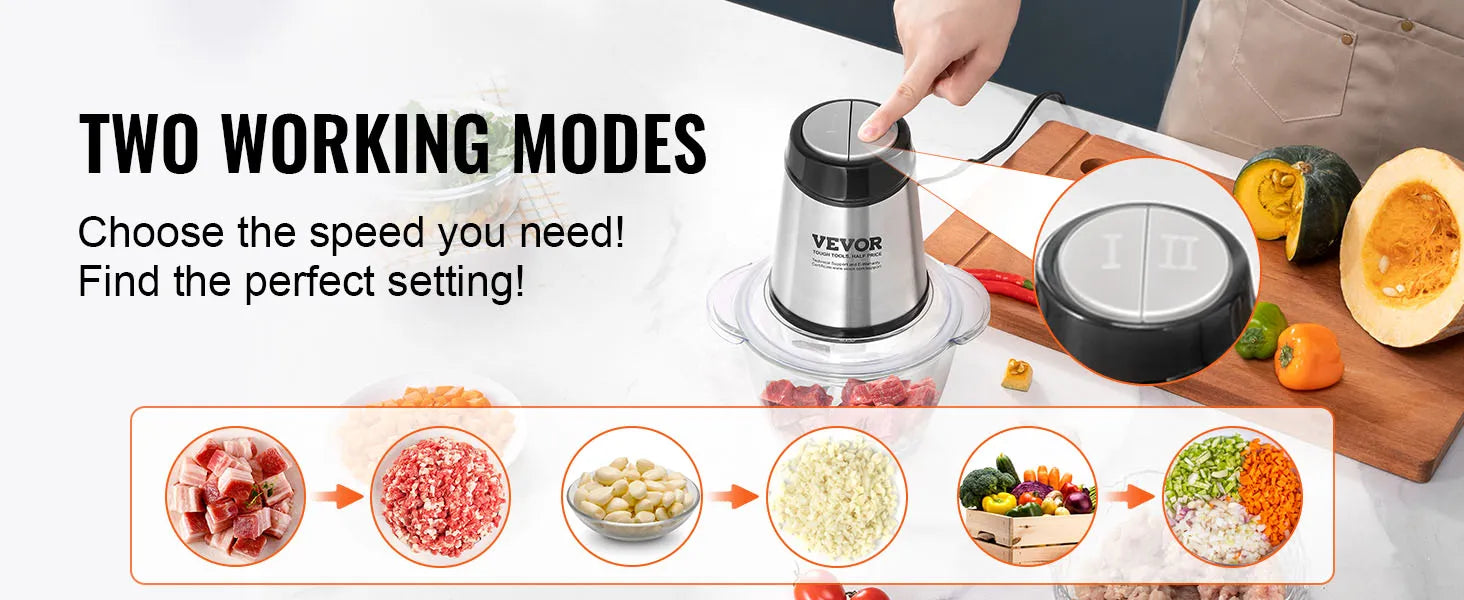 VEVOR 5-Cup Electric Food Processor: Glass Bowl, Powerful Chopping, Meat Grinder