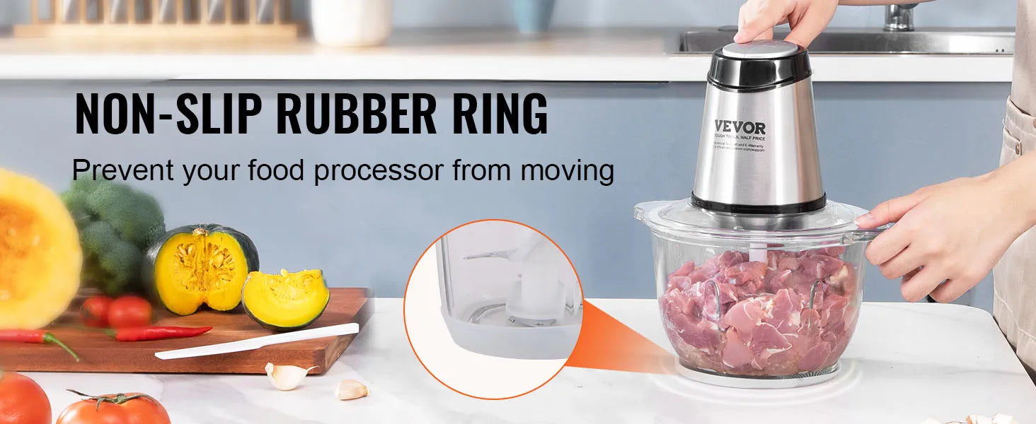 VEVOR 5-Cup Electric Food Processor: Glass Bowl, Powerful Chopping, Meat Grinder