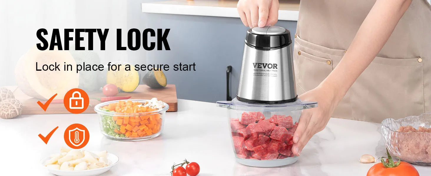 VEVOR 5-Cup Electric Food Processor: Glass Bowl, Powerful Chopping, Meat Grinder