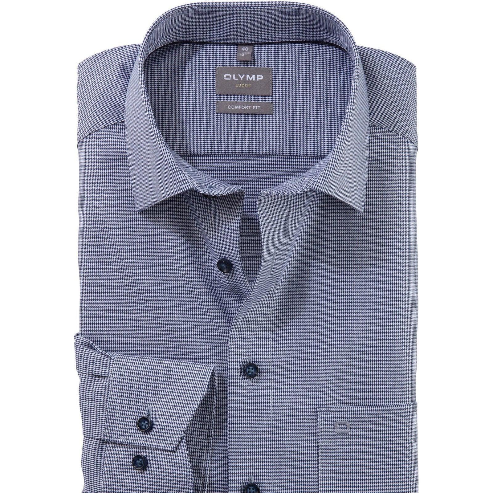 Olymp Men's Modern Fit Navy Blue Wrinkle-Free Faux-Uni Cotton Business Shirt - Gomix Brands Outlet