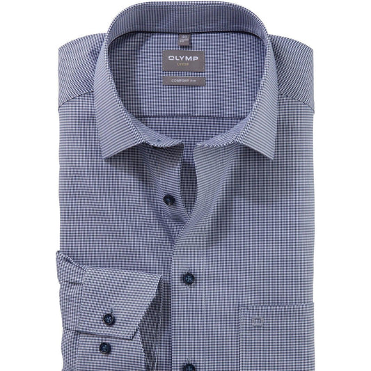 Olymp Men's Modern Fit Navy Blue Wrinkle-Free Faux-Uni Cotton Business Shirt - Gomix Brands Outlet