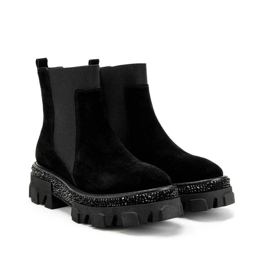 Alma en Pena Black Suede Studded Platform Ankle Boots with Elastic Inserts - Gomix Brands Outlet