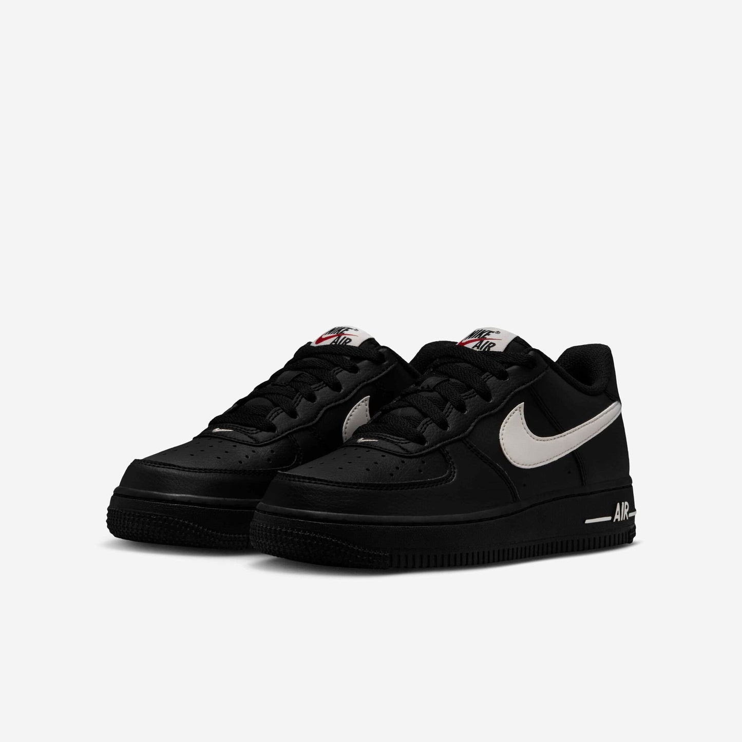 Nike Air Force 1 Older Kids' Iconic Black Leather Sneakers with Red Accents