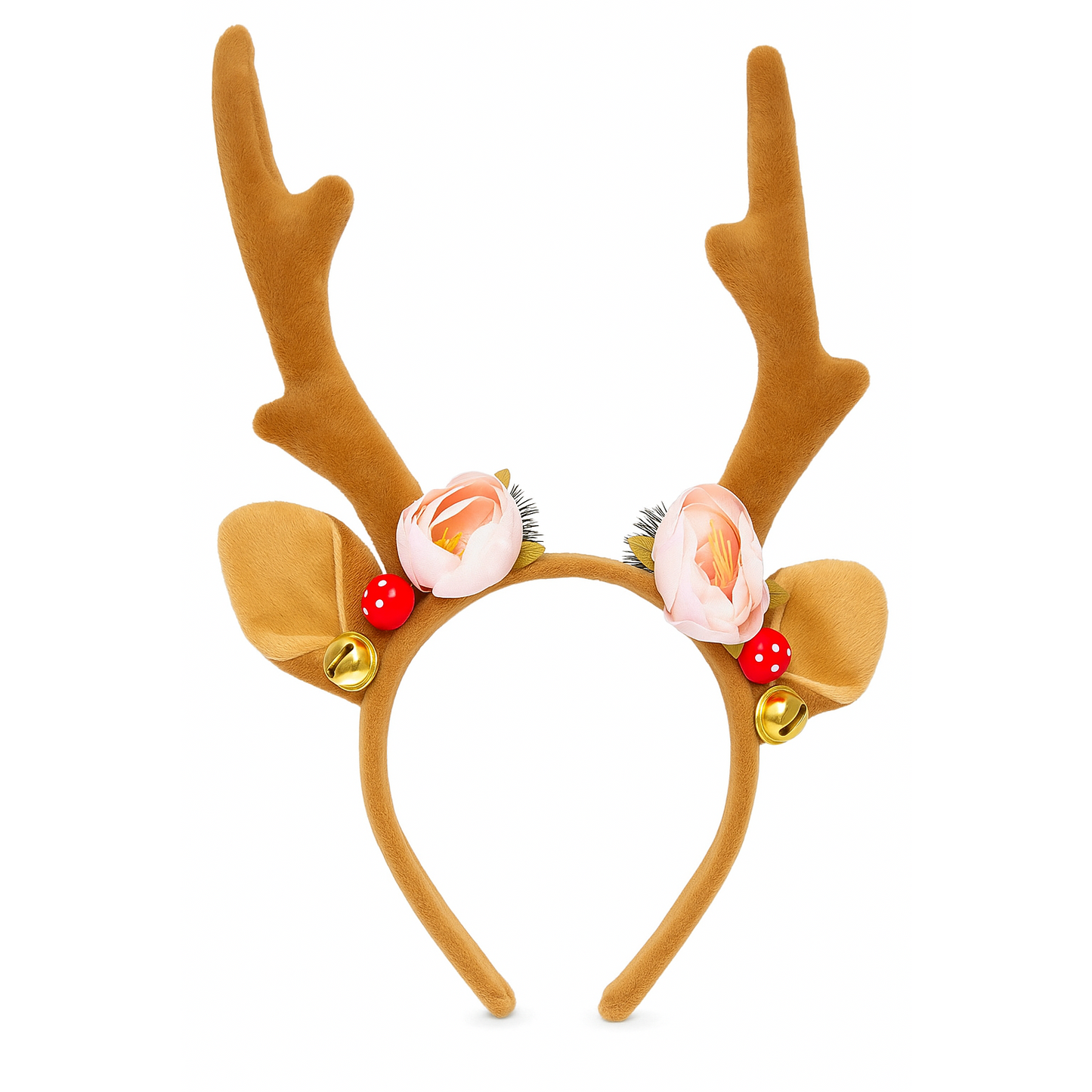 Reindeer Antlers Headband with Ears and Floral Accents