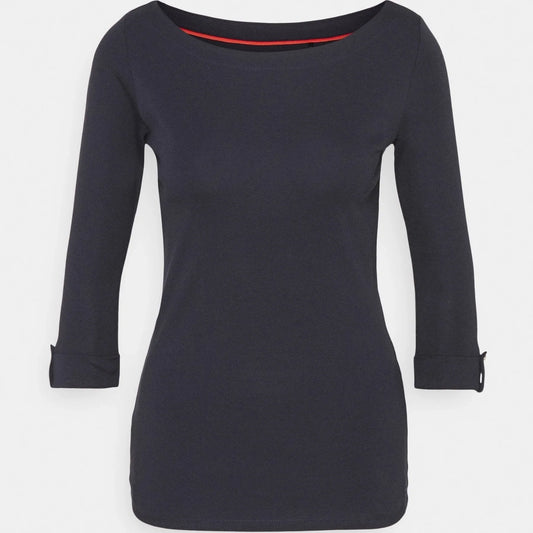 Esprit Women's Navy Cotton Jersey Boat Neck 3/4 Sleeve Top - Gomix Brands Outlet