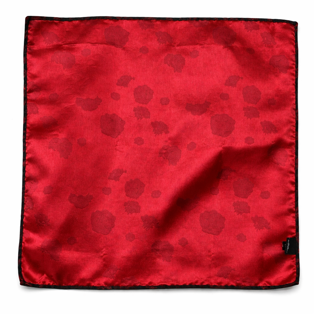 AEJ Black - Red Floral Pattern Matte Pocket Square - Double Face