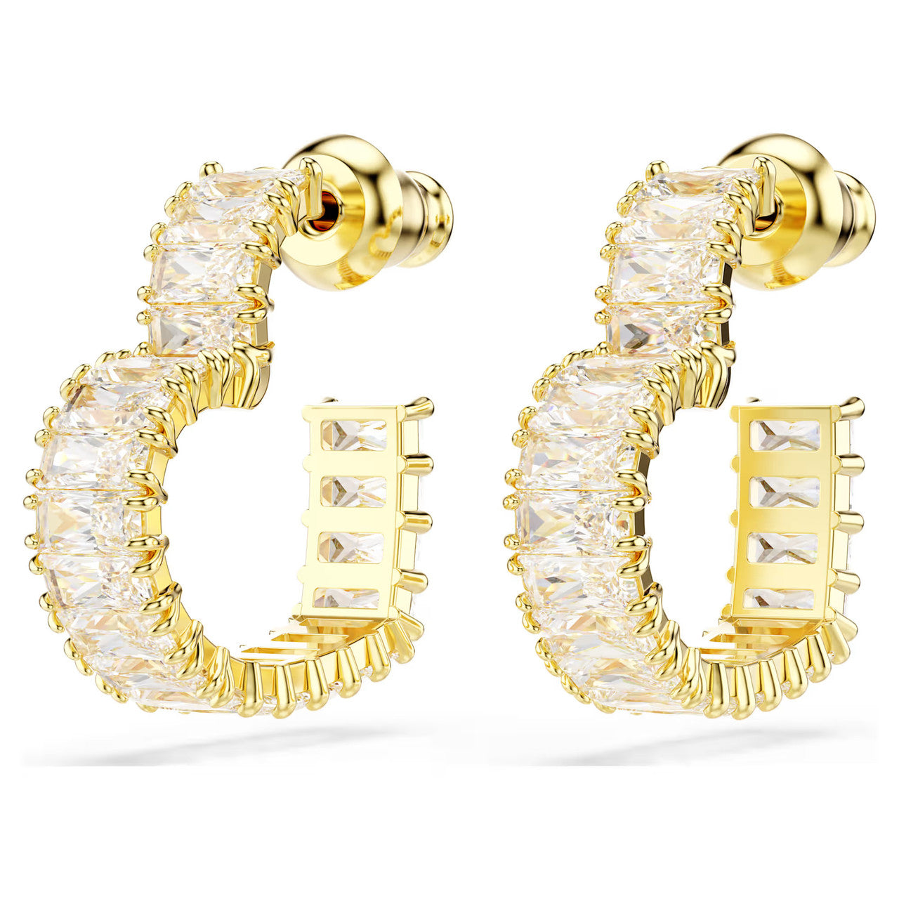 Elegant Swarovski Matrix Small Heart Hoop Earrings, Baguette White Gold-Tone Plated