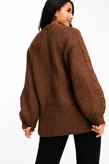 Brave Soul London Boxy Oversized Cozy CableKnit Balloon Sleeve Sweater
