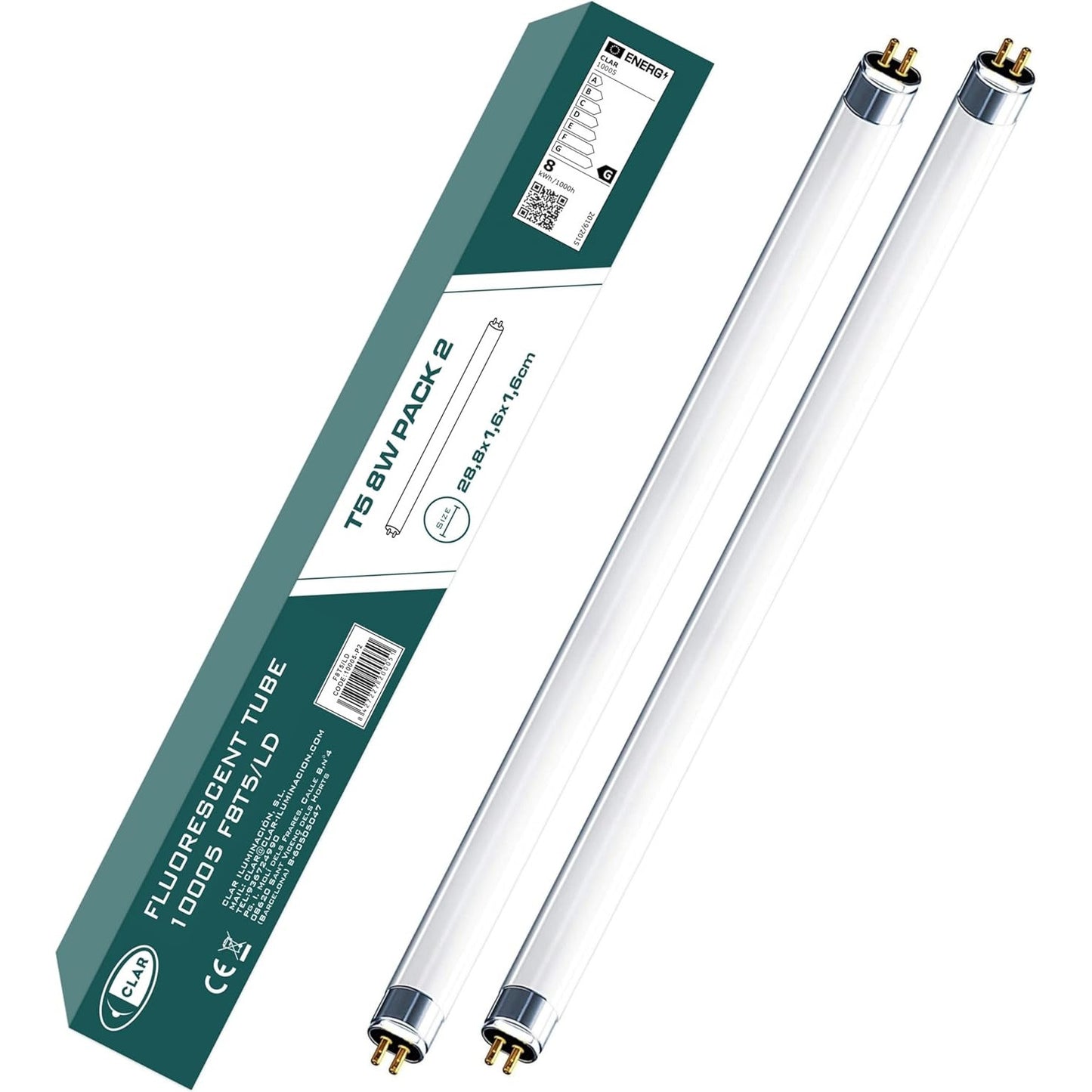 CLAR Mini T5 Fluorescent Tube 8W G5 Base 2-Pack
