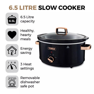 Tower Infinity Collection 6.5L Stainless Steel Slow Cooker Rose Gold T16019RG