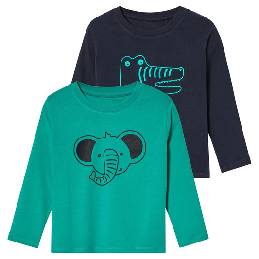 LUPILU Boys' Long Sleeve T-Shirt 2-Pack Navy Blue/Green 98/104