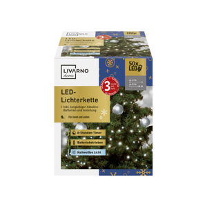 LIVARNO home 50 LED Warm White Fairy String Lights, Battery Outdoor Timer