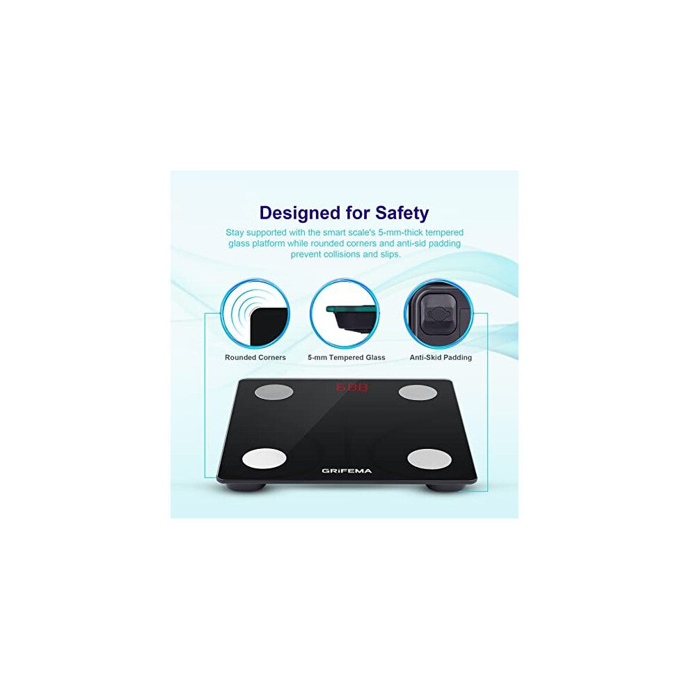 GRIFEMA Smart Bluetooth Bathroom Scale: Body Composition Monitor, BMI, Fat Tracking