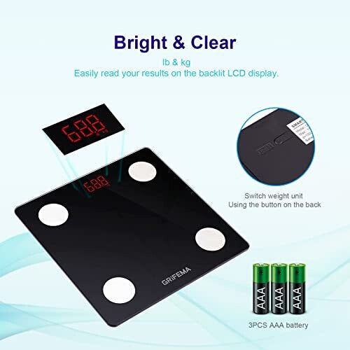 GRIFEMA Smart Bluetooth Bathroom Scale: Body Composition Monitor, BMI, Fat Tracking