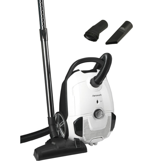 Hanseatic 800W Bagged Vacuum Cleaner 12m Radius HEPA 12 White