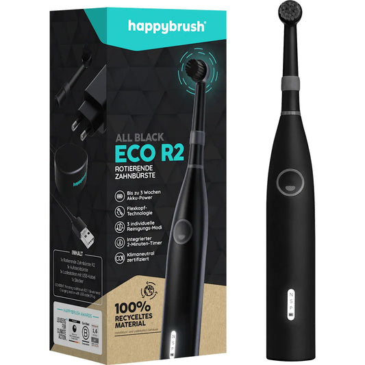 happybrush Eco R2 Black Electric Toothbrush with 3 Modes and 40k Vibrations - Gomix Brands Outlet