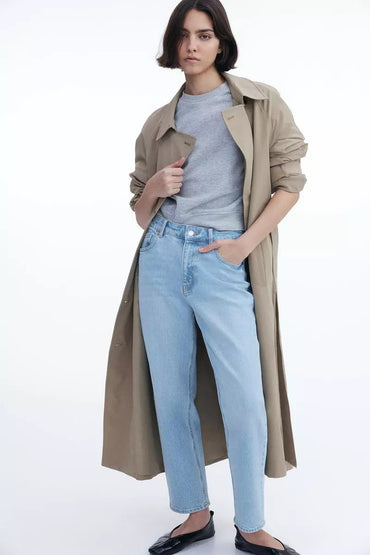 H&M Women's Slim Straight High Ankle Jeans - Blue Medium Dusty Denim