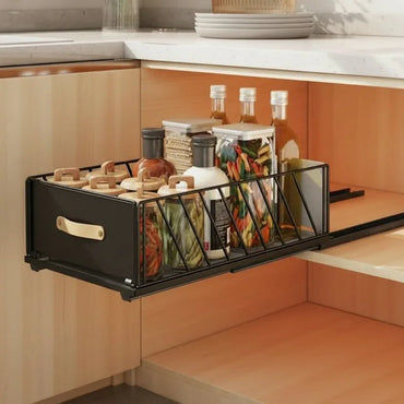 Pull Out Kitchen Cabinet Organizer black and white Telescopic Storage Drawer - Gomix Brands Outlet