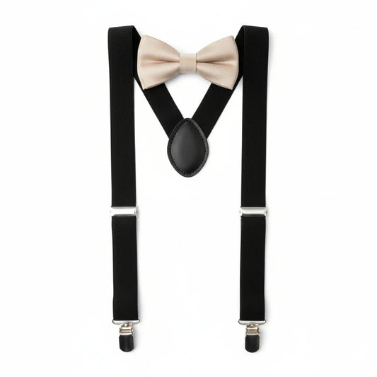 Champagne Bow Tie with Black Suspenders Set for Adults - Gomix Brands Outlet