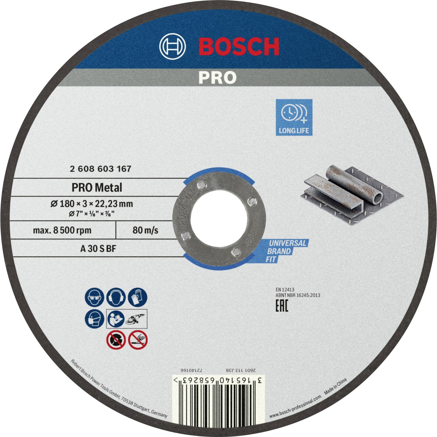 Bosch Professional Straight 180mm Cutting Disc for Steel Metalworking