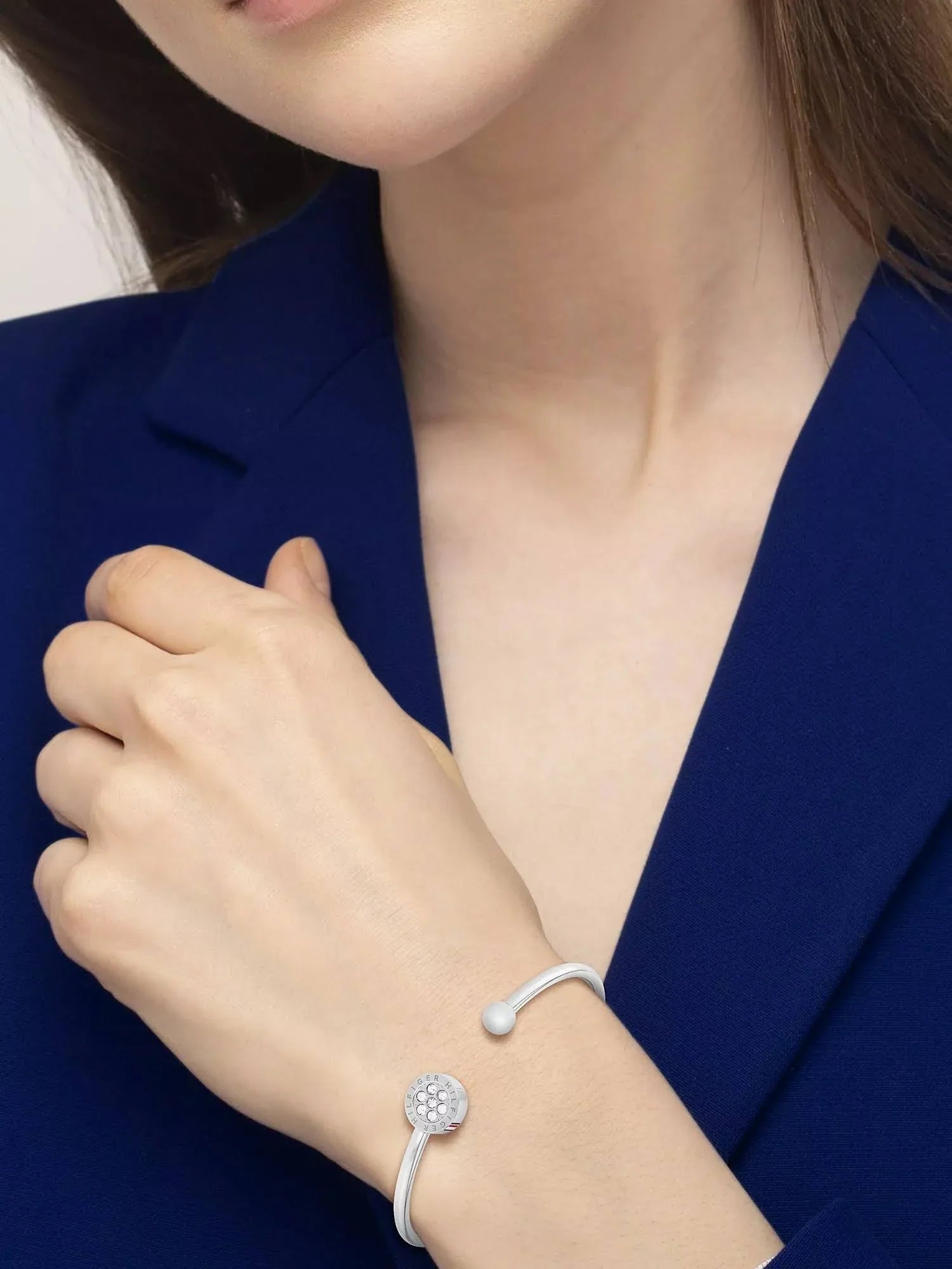 Elegant Tommy Hilfiger Stainless Steel Crystal Bangle for Women