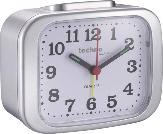Retro Silver Quartz Alarm Clock with Backlight, Mechanical Bell, Easy Read Display