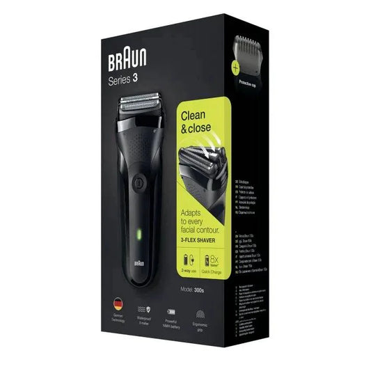 Braun Series 300s Foil Shaver: Waterproof, Rechargeable, Black/Green for Perfect Shaves - Gomix Brands Outlet