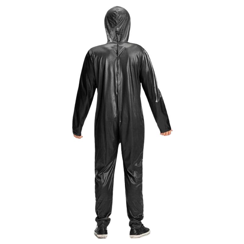 Vibrant Men's Neon Skeleton Costume Full Body Jumpsuit Hooded Halloween Party Outfit
