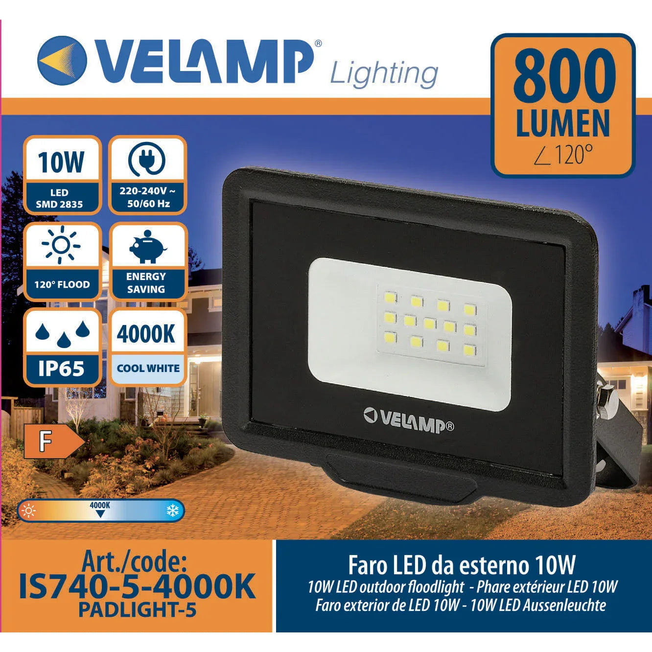 VELAMP PADLIGHT5 10W LED SMD Outdoor Floodlight, IP65, 4000K Natural White - Gomix Brands Outlet