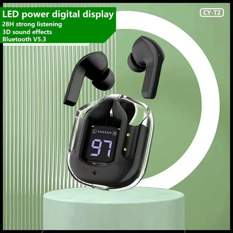 Transparent Wireless Bluetooth Earbuds with LED Digital Power Display Case