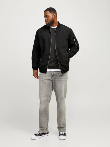 Men's Plus Size Bomber Jacket with Baseball Collar & Ribbed Cuffs