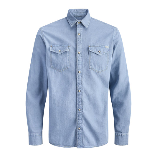 Men's Classic Regular Fit Denim Shirt with Long Sleeves - Gomix Brands Outlet