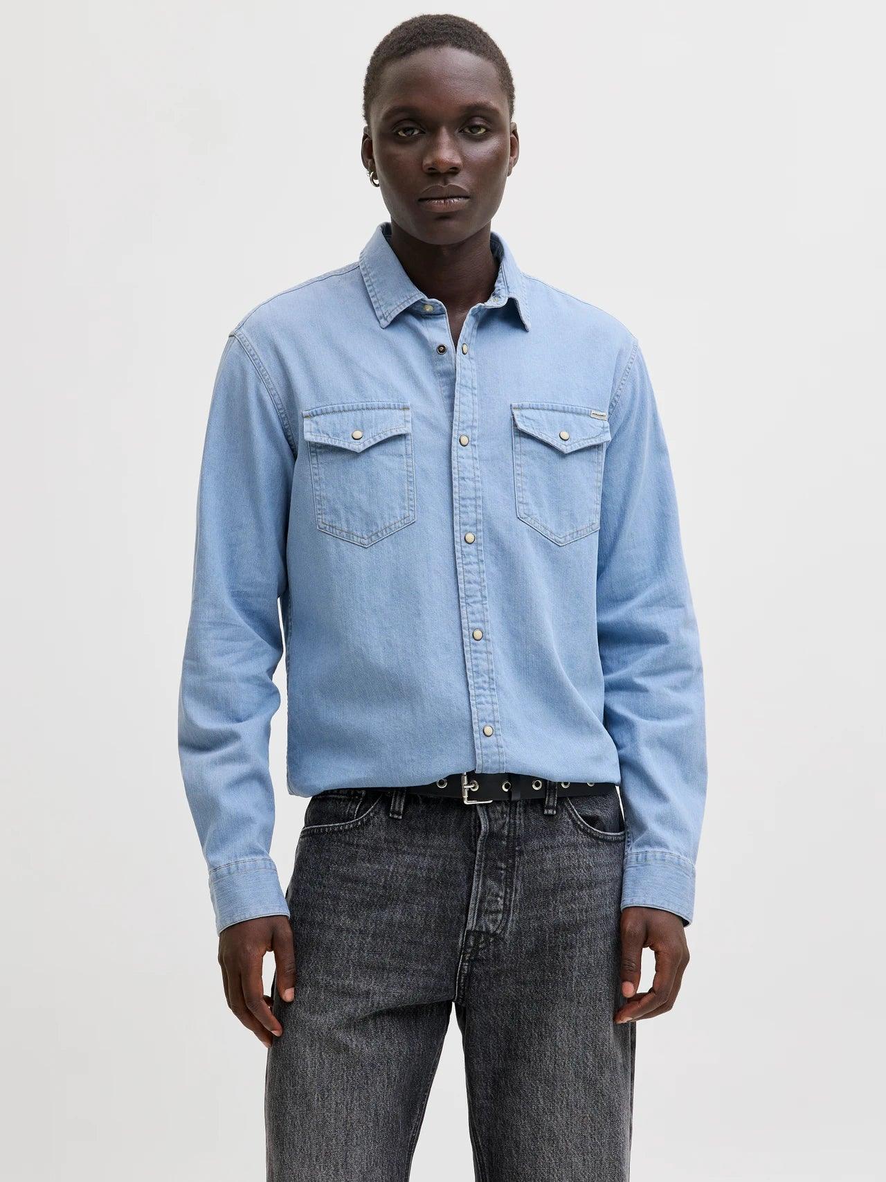 Men's Classic Regular Fit Denim Shirt with Long Sleeves - Gomix Brands Outlet
