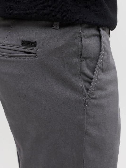 Jack & Jones Men's Slim Fit Low-Rise Dark Grey Chino Pants - Stretch Cotton Blend