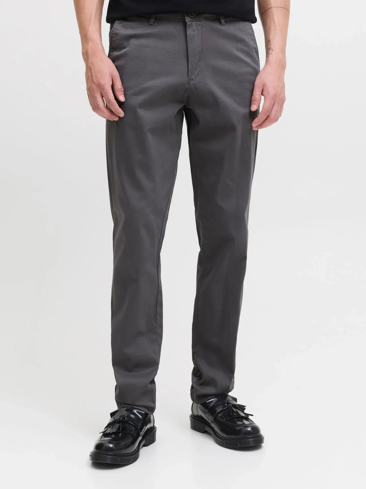 Jack & Jones Men's Slim Fit Low-Rise Dark Grey Chino Pants - Stretch Cotton Blend - Gomix Brands Outlet