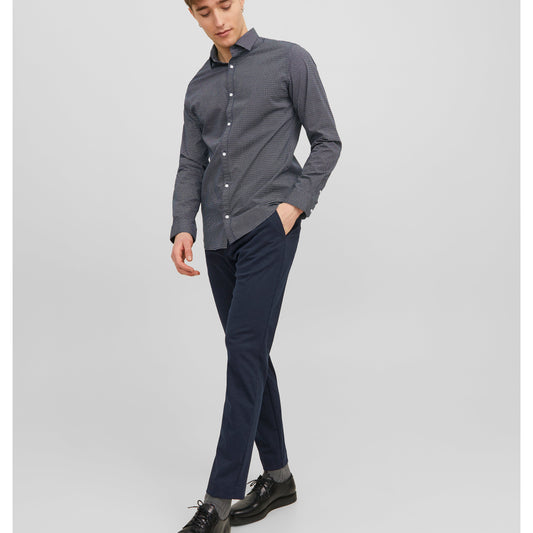 Men's Slim Fit Dark Blue Chino Pants - Normal Rise, Fold Up Hems