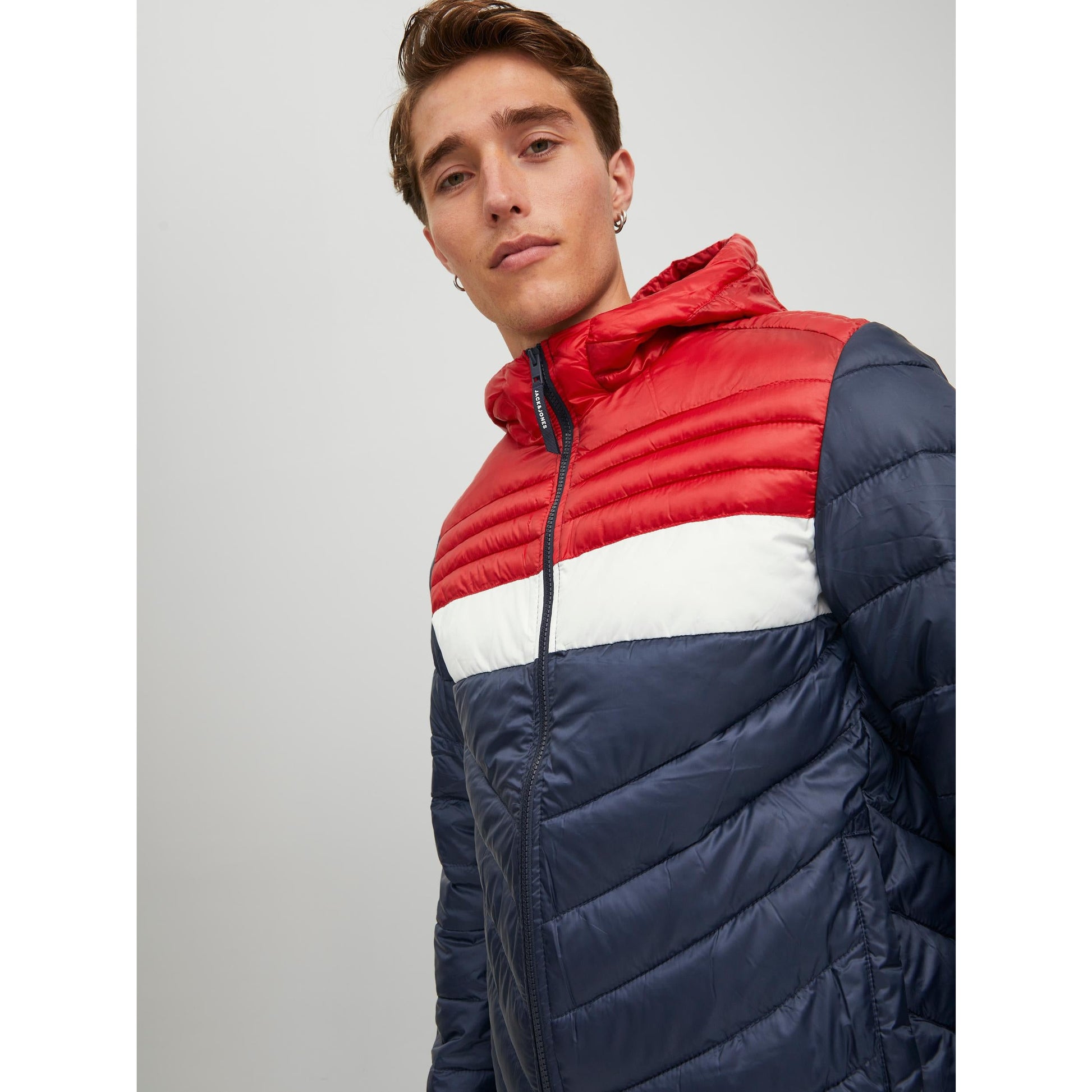 Jack & Jones Men's Hero Lightweight Quilted Hooded Jacket - Blue Red Casual Outerwear