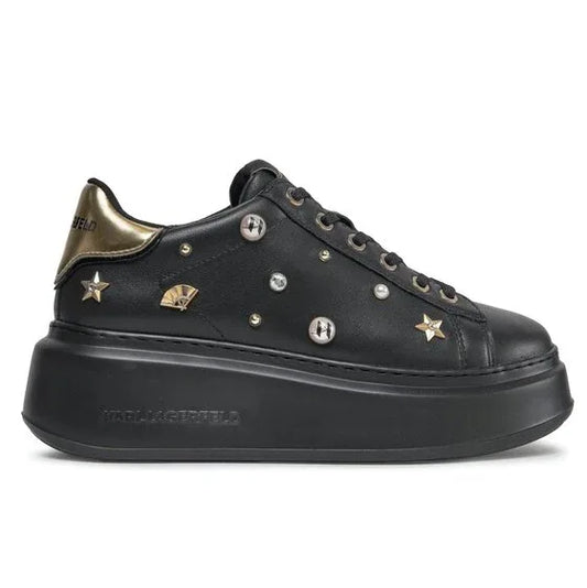 Karl Lagerfeld Women's Black Leather Platform Sneakers with Stud Embellishments - Gomix Brands Outlet