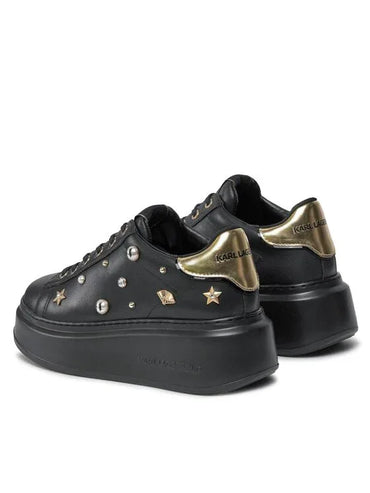 Karl Lagerfeld Women's Black Leather Platform Sneakers with Stud Embellishments - Gomix Brands Outlet