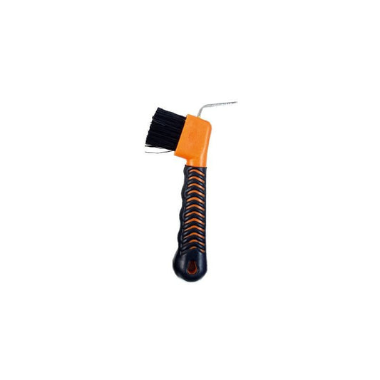 Ergonomic Orange Horse Hoof Pick with Integrated Cleaning Brush