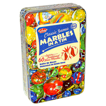 Classic Glass Marbles Tin Game with 60 Colorful Marbles