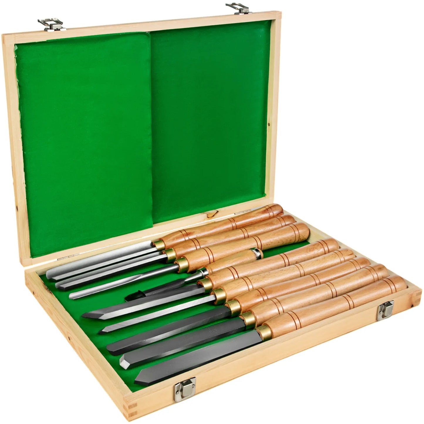 VEVOR 8-Piece HSS Lathe Chisel Set with Brass Ferrules, Wooden Case
