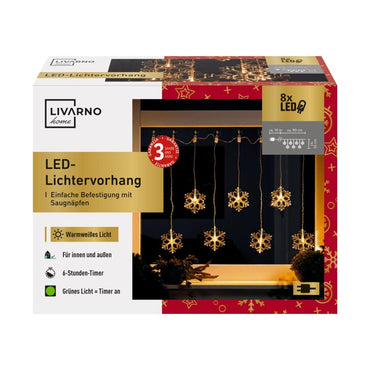 LIVARNO Home Refurbished LED Light Curtain, Indoor Outdoor, Timer, Suction Cups