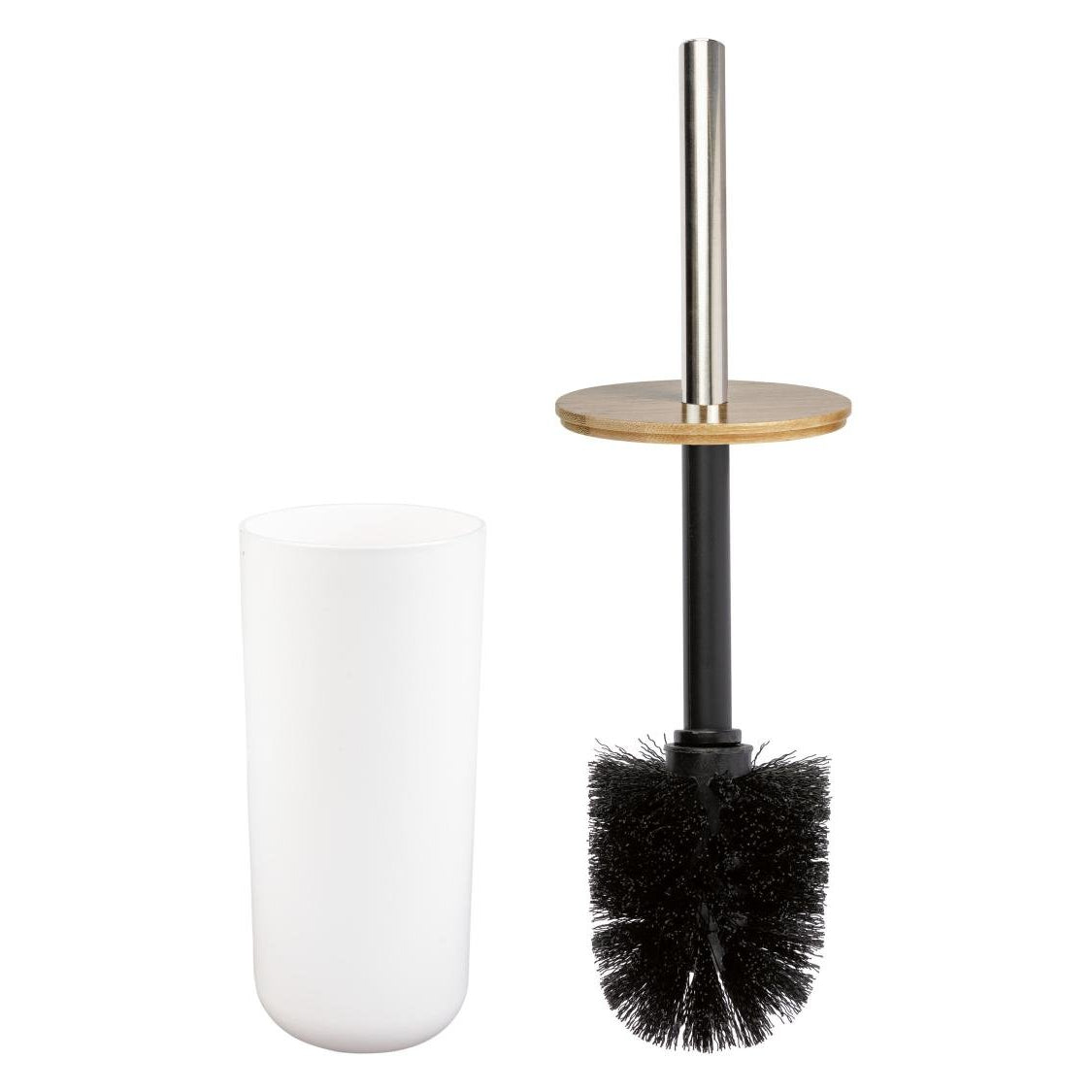 LIVARNO home Toilet Brush Set Bamboo Lid Stainless Steel Handle