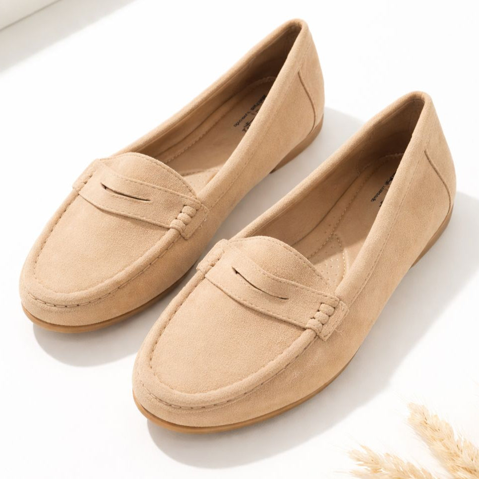 Elegant Women's Suede Penny Loafers - Comfortable Flat Round Toe Shoes