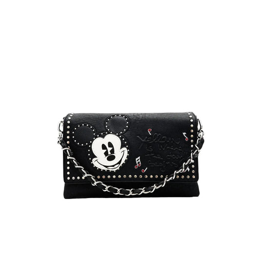 Stylish Desigual Black Printed Zipper Bag with Mickey Mouse Chain Accent - Gomix Brands Outlet