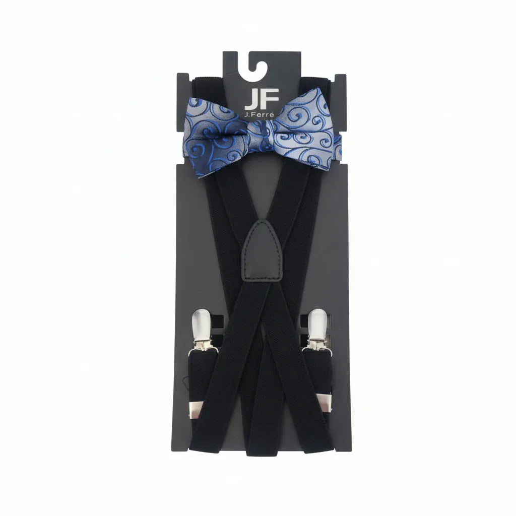 J. Ferrar Men's Blue Patterned Bow Tie and Suspenders Set - Gomix Brands Outlet